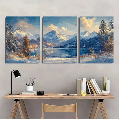 3pcs Nordic Alps Winter Landscape Theme Wall Art Set Canvas Framed 50x70cm - High Quality Print 100% Australian Made Wall Canvas Ready to Hang