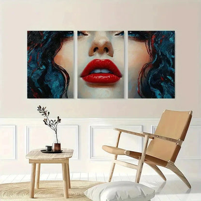 3pcs Red Lipstick Fine Whimsical Perfect Wall Art Set Canvas Framed 50x70cm - High Quality Print 100% Australian Made Wall Canvas Ready to Hang