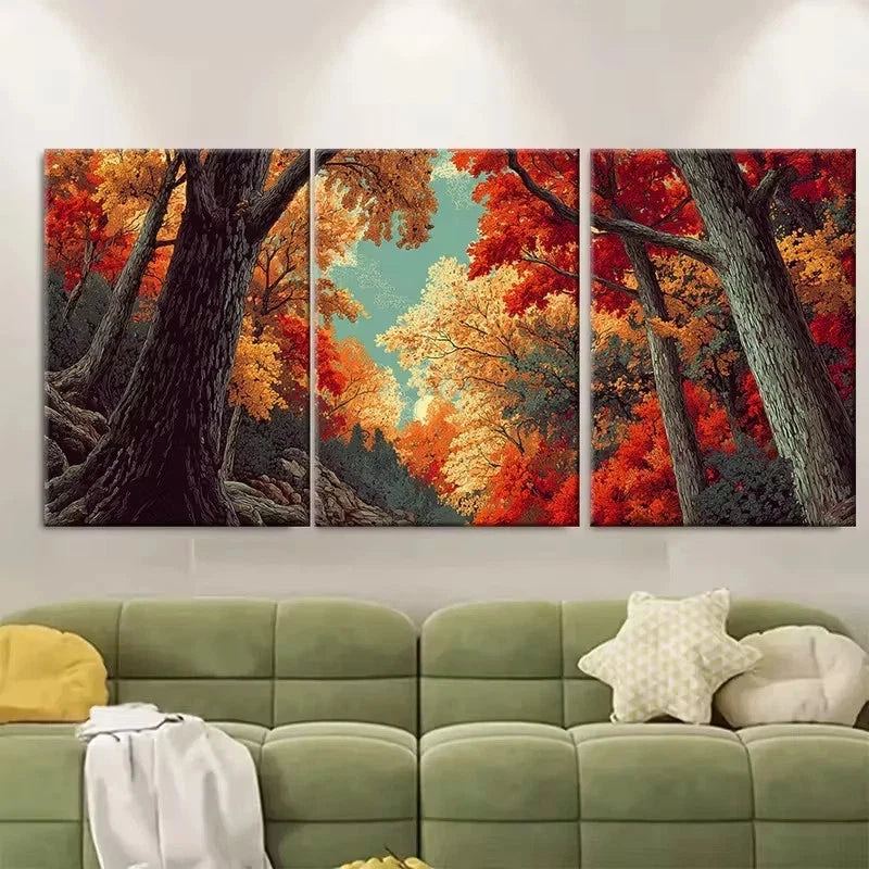 3pcs Abstract Forest Red Trees Wall Art Set Canvas Framed 40x60cm - High Quality Print 100% Australian Made Wall Canvas Ready to Hang - Bella Home Decor