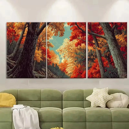 3pcs Abstract Forest Red Trees Wall Art Set Canvas Framed 40x60cm - High Quality Print 100% Australian Made Wall Canvas Ready to Hang - Bella Home Decor