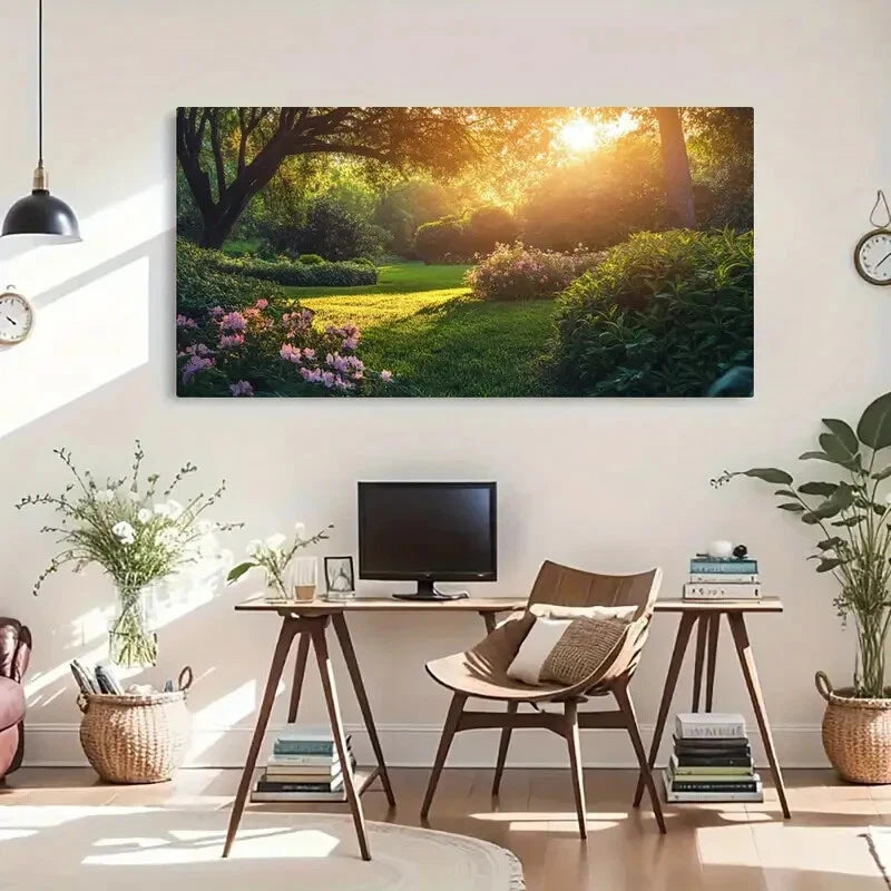 Garden & Sunlight Landscape Wall Art Canvas Office Home Room Framed 120x60cm - Bella Home Decor