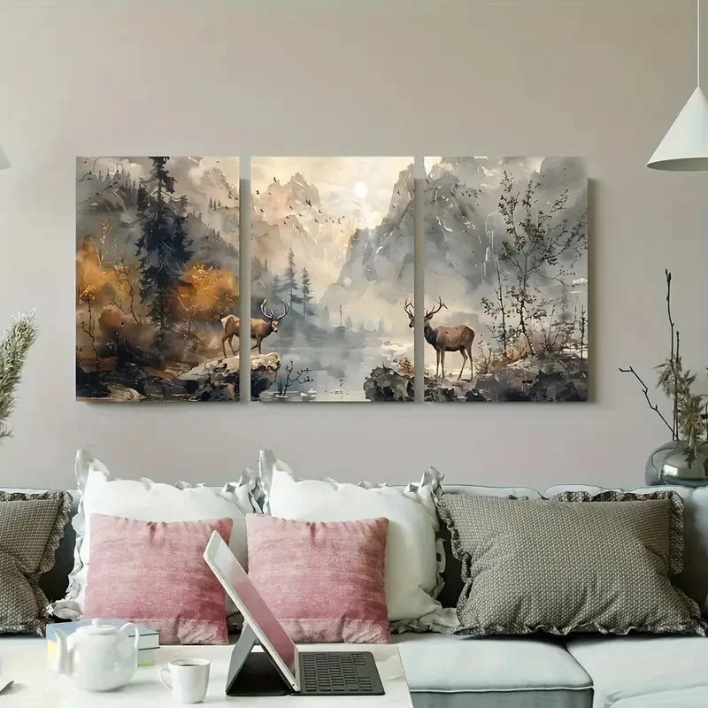3pcs Serene Forest And River In Misty Wall Art Set Canvas Framed 50x70cm - High Quality Print 100% Australian Made Wall Canvas Ready to Hang