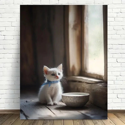 Beautiful Whiskered Whiskers Cute Kitten Painting 40x60cm Metal Print Ready to Hang - Bella Home Decor