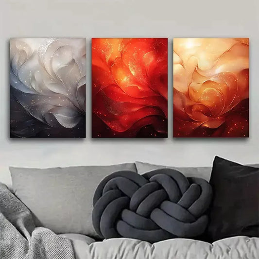 3pcs Vibrant Swirls in Blue, Red, and Golden Wall Art Set Canvas Framed 50x70cm - High Quality Print 100% Australian Made Wall Canvas Ready to Hang