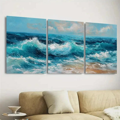 3pcs Ocean Stormy Sea Ocean Beach Wall Art Set Canvas Framed 60x90cm - High Quality Print 100% Australian Made Wall Canvas Ready to Hang