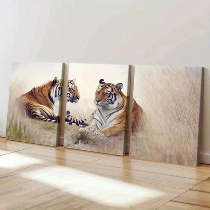 3pcs Two Tigers Tiger Couple Modern Wall Art Set Canvas Framed 60x90cm - High Quality Print 100% Australian Made Wall Canvas Ready to Hang