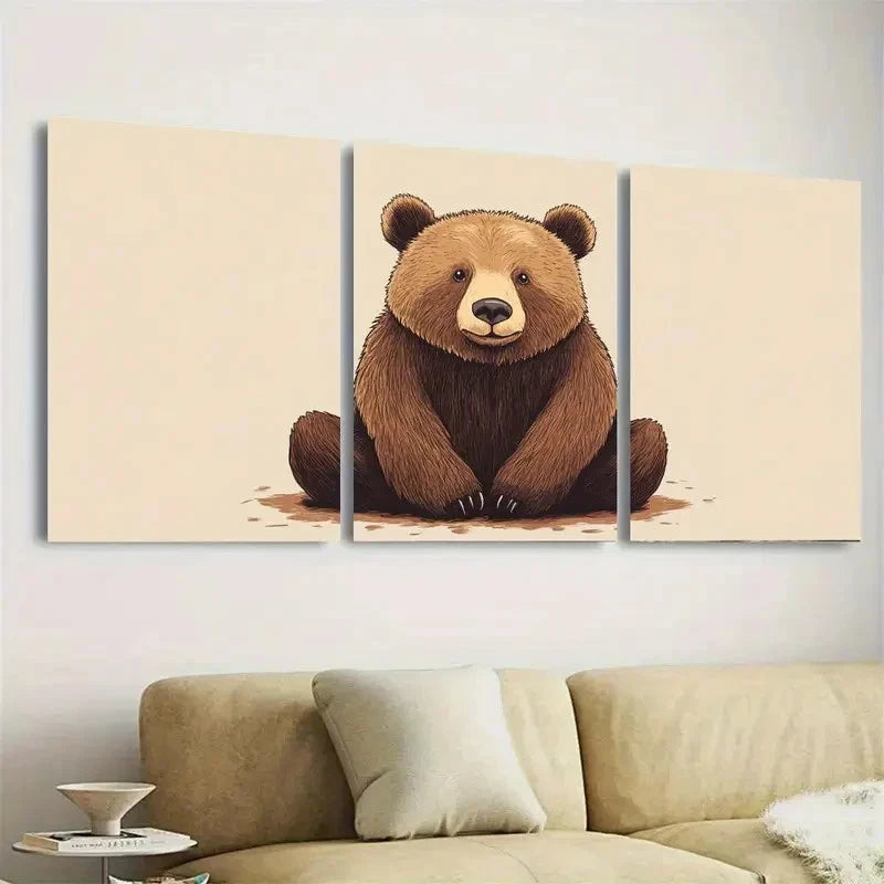 3pcs Adorable Brown Bear Wall Art Set Canvas Framed 40x60cm - High Quality Print 100% Australian Made Wall Canvas Ready to Hang - Bella Home Decor