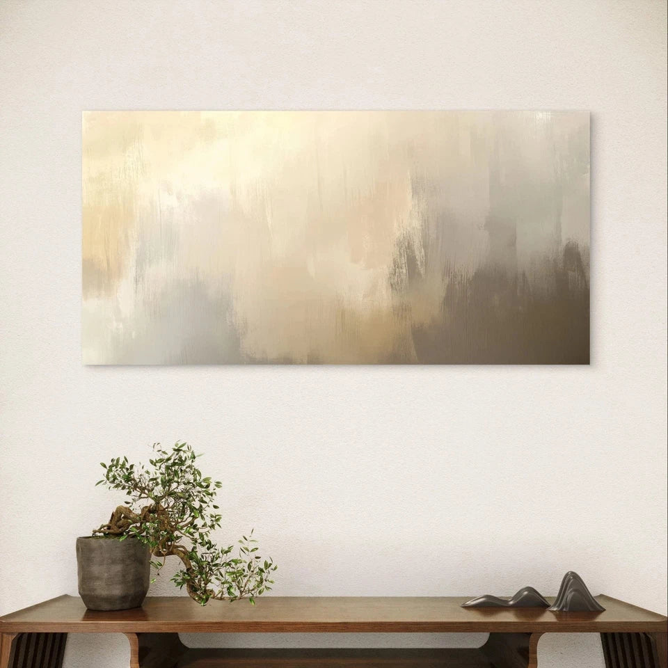 Neutral Beige & Cream Abstract Wall Art Canvas Office Home Framed 120x60cm