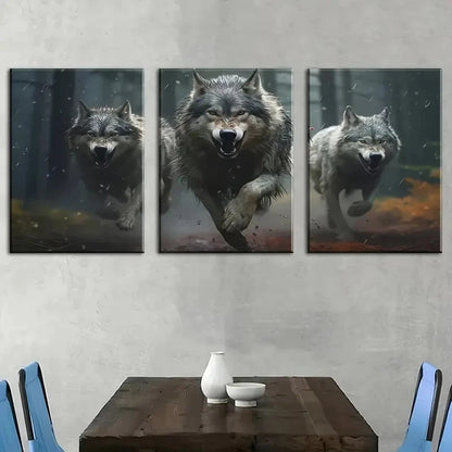 3pcs Featuring a Wolf Pack Painting Metal Print Ready to Hang Art - Bella Home Decor