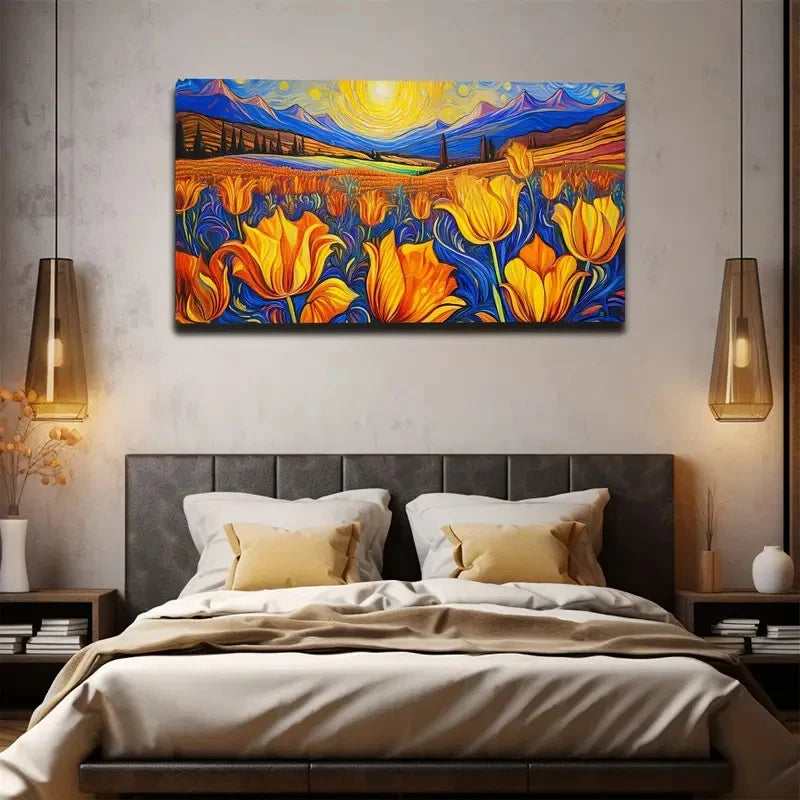 Abstract Tulip Field Wall Art Canvas Office Home Room Framed 120x60cm