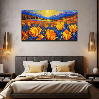 Abstract Tulip Field Wall Art Canvas Office Home Room Framed 120x60cm