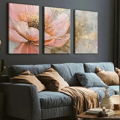 3pcs Golden Abstract Floral Landscape Wall Art Set Canvas Framed 50x70cm - High Quality Print 100% Australian Made Wall Canvas Ready to Hang - Bella Home Decor