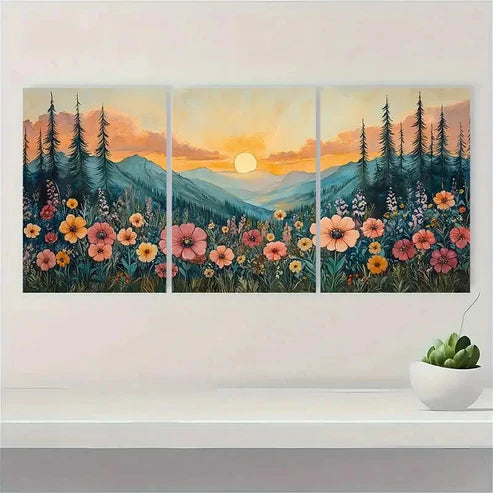 3pcs Gunnison Forest Wildflowers Sunrise  Wall Art Set Canvas Unframed - High Quality Print 100% Australian Made Wall Canvas