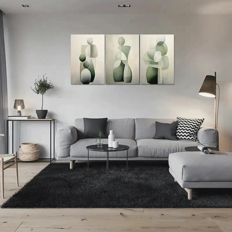 3pcs Modern Abstract Geometric Green Themed Wall Art Set Canvas Framed 60x90cm - High Quality Print 100% Australian Made Wall Canvas Ready to Hang