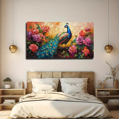 The Emerald Green Peacock Stand Wall Art Canvas Office Home Room Framed 120x60cm