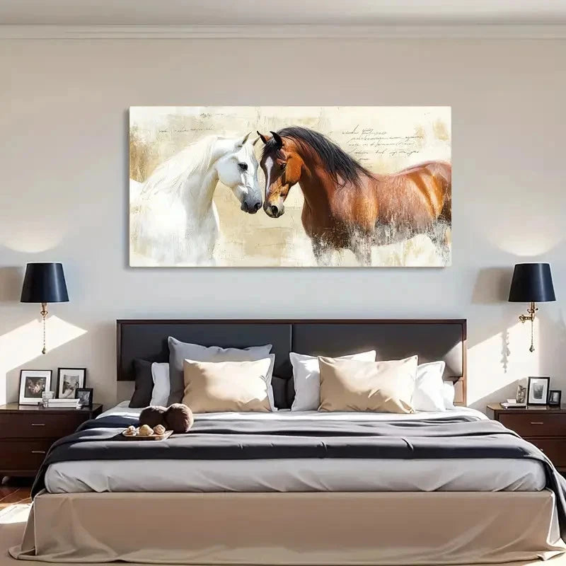 Brown & White Horse Rustic Wall Art Canvas Office Home Room Framed 120x60cm