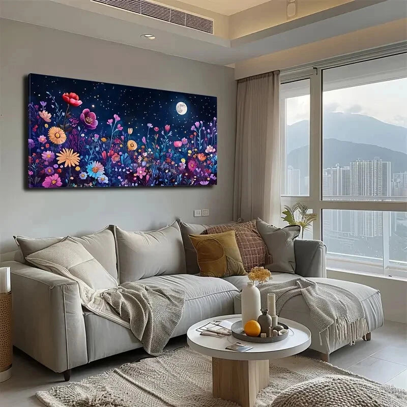 Starry Sky & Vibrant Floral Wall Art Canvas Office Home Room Framed 120x60cm - Bella Home Decor