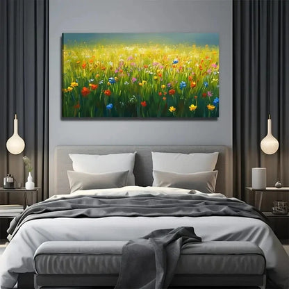 Grass Colorful Flowers Wall Art Canvas Office Home Room Framed 120x60cm