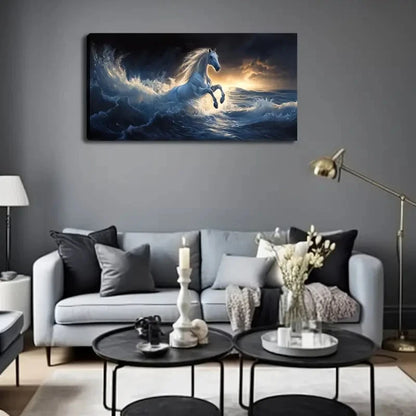 White Horse Galloping Over Wall Art canvas office home room framed 120x60cm
