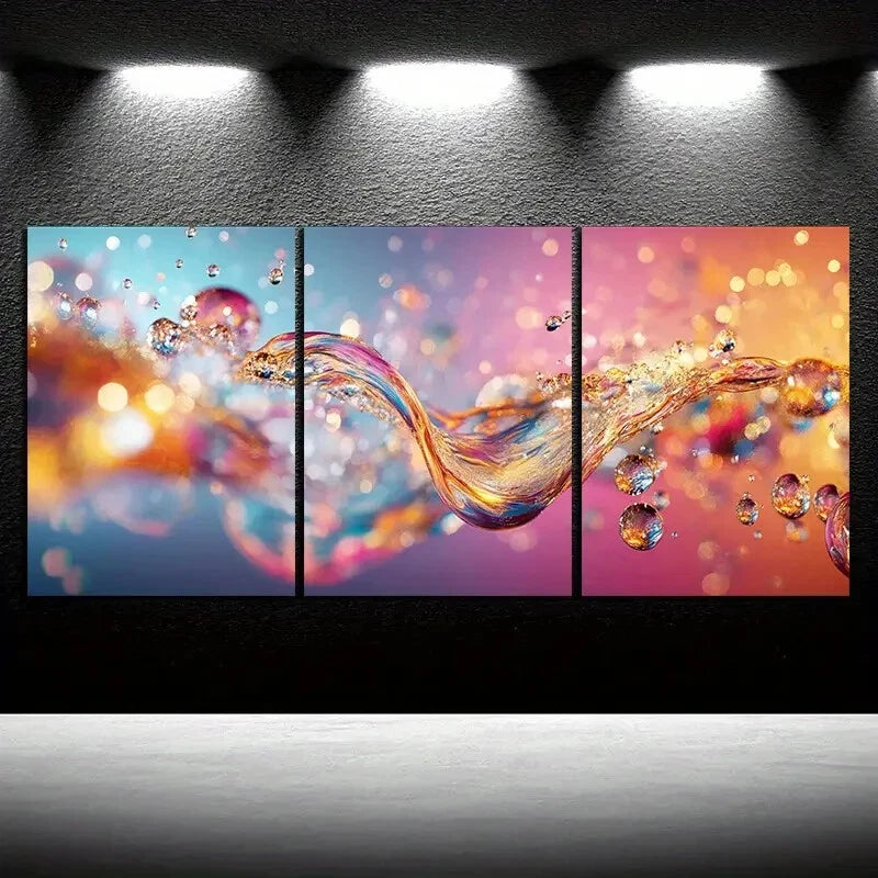 3pcs Beautiful Waves Colourful Metal Print Ready to Hang Art - Bella Home Decor