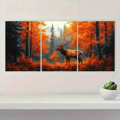 3pcs Autumn Forest Vibrant Wildlife Scene Wall Art Set Canvas Framed 60x90cm - High Quality Print 100% Australian Made Wall Canvas Ready to Hang - Bella Home Decor