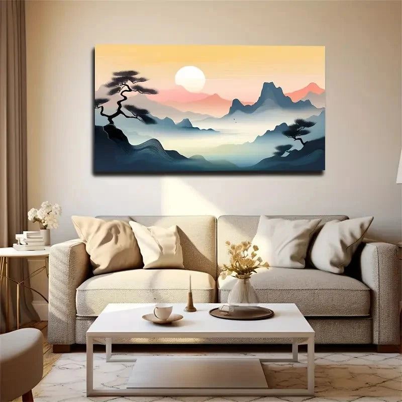 Serene Mountain Landscape Wall Art Canvas Office Home Room Framed 120x60cm