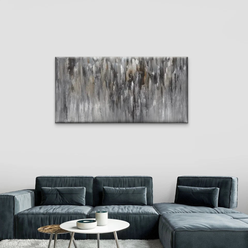 Grey White Abstract Wall Art Canvas Office Home Room Framed 120x60cm