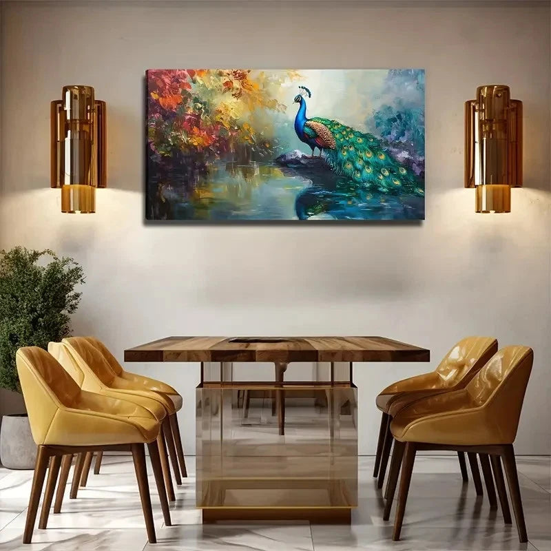 Vibrant Blue & Green Feathers Wall Art Canvas Office Home Room Framed 120x60cm