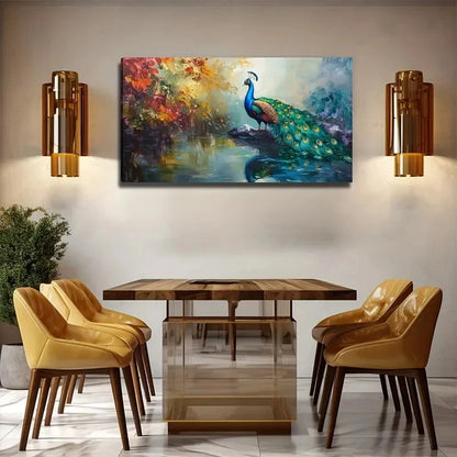Vibrant Blue & Green Feathers Wall Art Canvas Office Home Room Framed 120x60cm