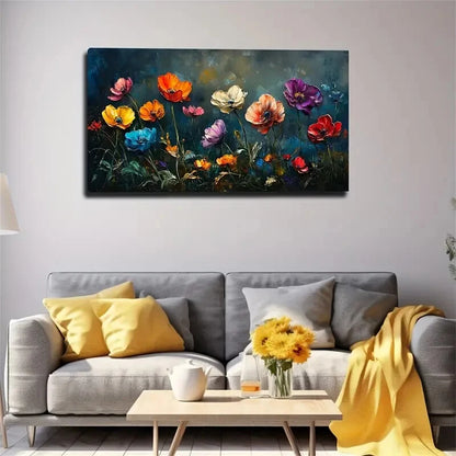 Vibrant Poppy Flower Garden Wall Art Canvas Office Home Room Framed 120x60cm - Bella Home Decor
