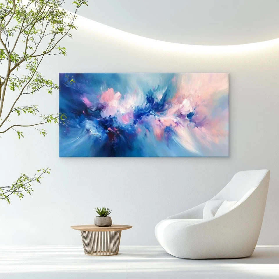 Vibrant Blue, Purple & Pink Art Wall Art Canvas Office Home Room Framed 120x60cm