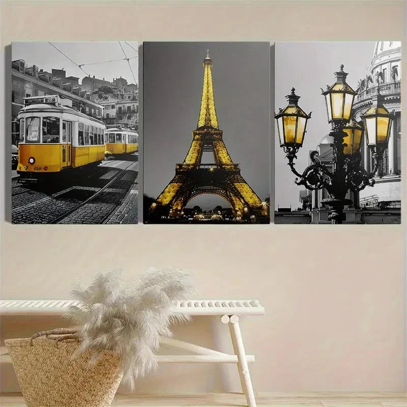 3pcs Displaying the Eiffel Tower  Wall Art Set Canvas Framed 60x90cm - High Quality Print 100% Australian Made Wall Canvas Ready to Hang - Bella Home Decor
