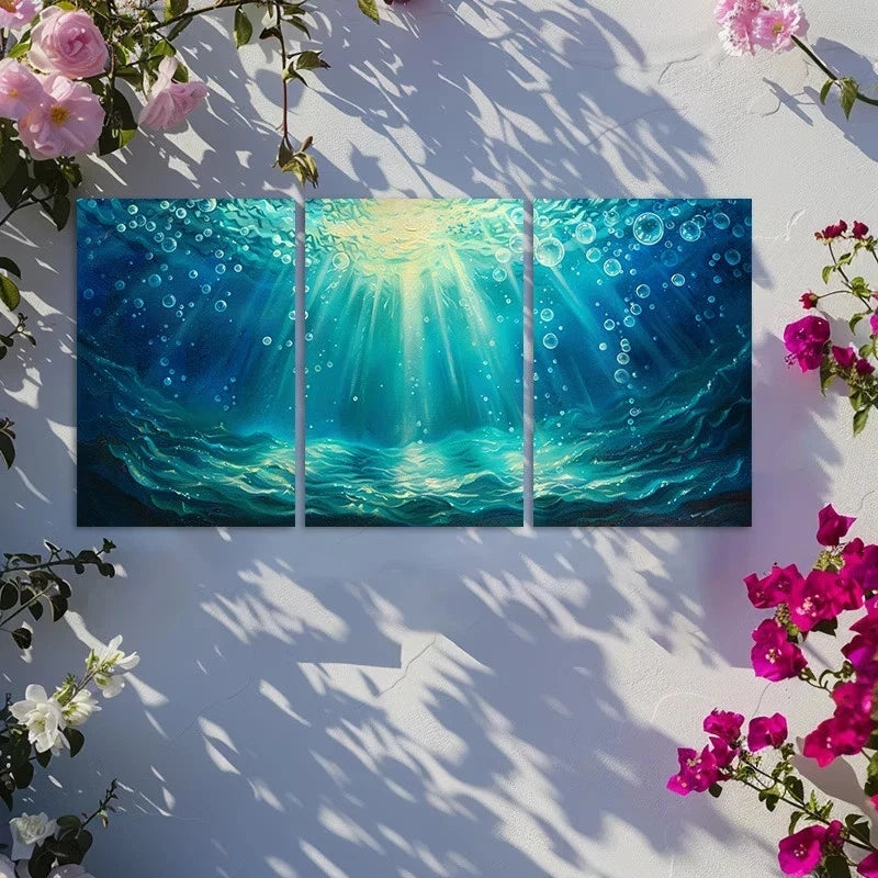 3pcs The Surface Of The Deep Blue Sea Metal Print Ready to Hang Art