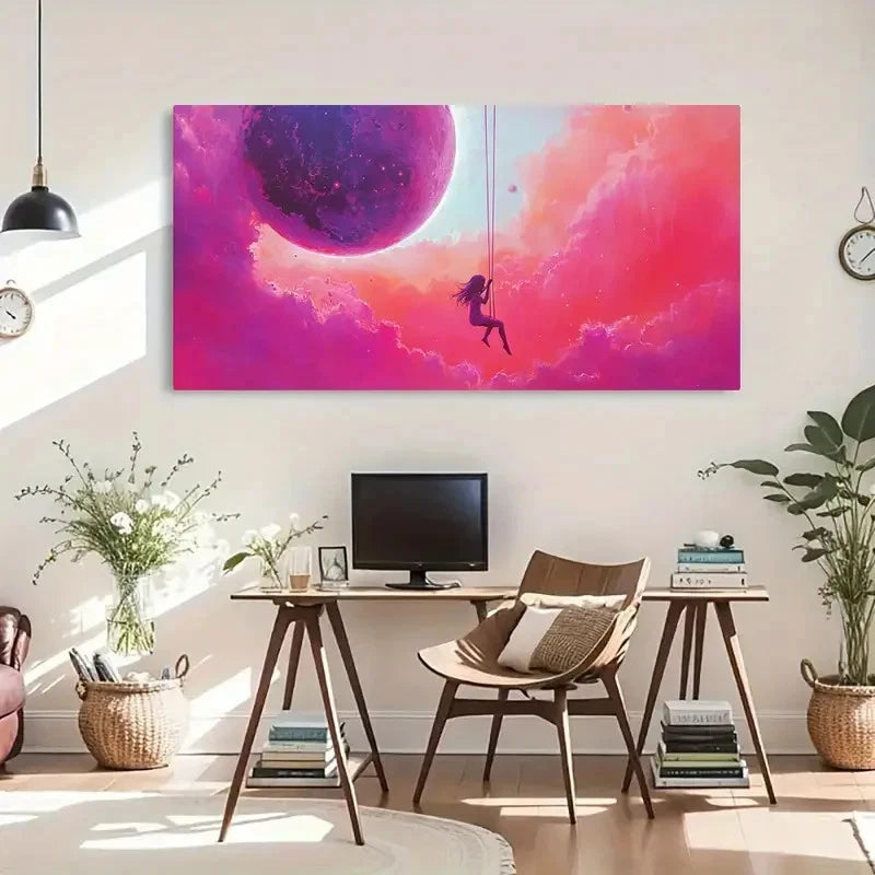 Décor Cartoon Pattern Clouds Wall Art Canvas Office Home Room Framed 120x60cm - Bella Home Decor
