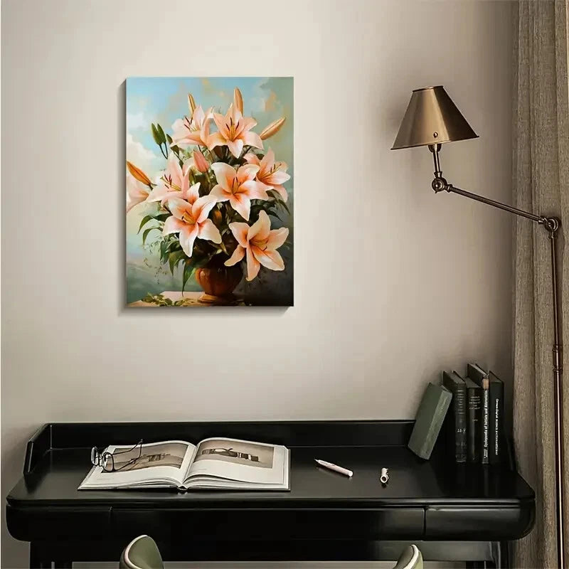 Stunning Lilies Bouquet in Vibrant Orange Painting 40x60cm Metal Print Ready to Hang - Bella Home Decor