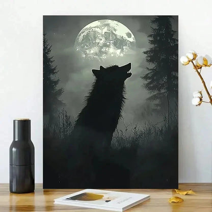 Lone Wolf Howls Under The Moonlight Painting 40x60cm Metal Print Ready to Hang