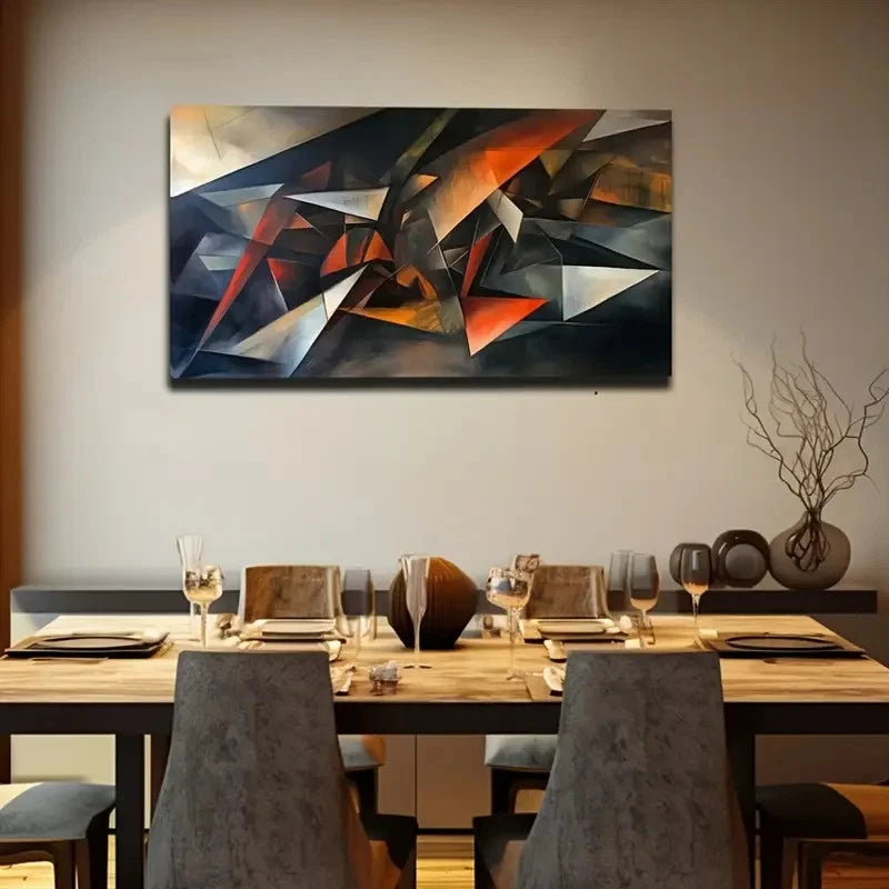 Abstract Geometric Black Deco Wall Art Canvas Office Home Room Framed 120x60cm