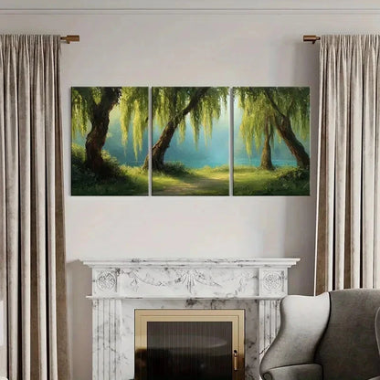 3pcs Artistic Willow Trees Serene Lake View Metal Print Ready to Hang Art