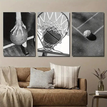 3pcs Basketball Hoop Creative Wall Art Set Canvas Unframed - High Quality Print 100% Australian Made Wall Canvas - Bella Home Decor