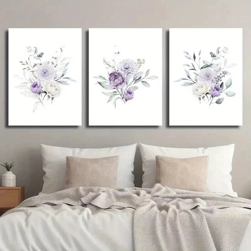 3pcs Bouquet Illustration Plant Flower Perfect Wall Art Set Canvas Framed 50x70cm - High Quality Print 100% Australian Made Wall Canvas Ready to Hang - Bella Home Decor