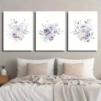 3pcs Bouquet Illustration Plant Flower Perfect Wall Art Set Canvas Framed 50x70cm - High Quality Print 100% Australian Made Wall Canvas Ready to Hang - Bella Home Decor