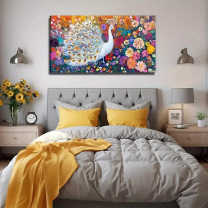 A Delightful Peacock Wall Art Canvas Office Home Room Framed 120x60cm