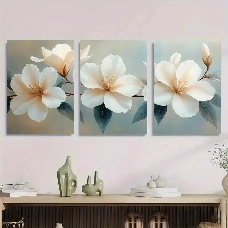 3pcs White Azalea Flower Perfect Wall Art Set Canvas Framed 40x60cm - High Quality Print 100% Australian Made Wall Canvas Ready to Hang