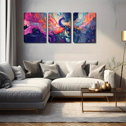 3pcs Vibrant Watercolor Peacock Feather Perfect Wall Art Set Canvas Framed 40x60cm - High Quality Print 100% Australian Made Wall Canvas Ready to Hang - Bella Home Decor