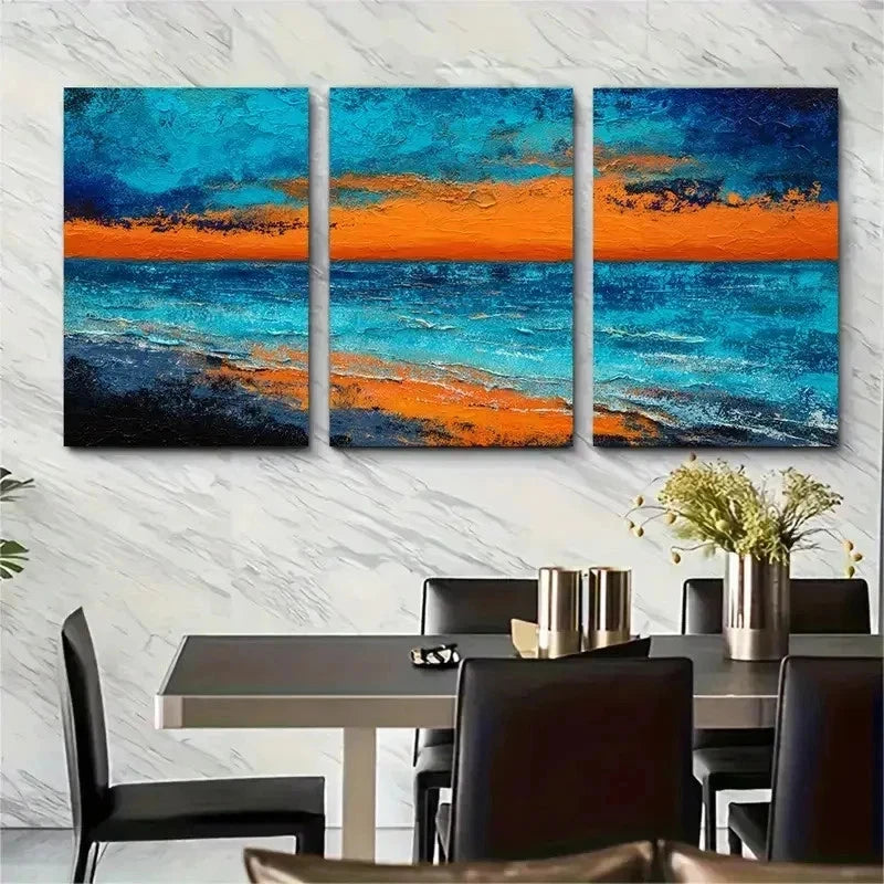 3pcs Blue Ocean Abstract Painting Perfect Wall Art Set Canvas Framed 50x70cm - High Quality Print 100% Australian Made Wall Canvas Ready to Hang - Bella Home Decor