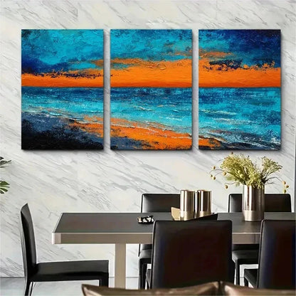 3pcs Blue Ocean Abstract Painting Perfect Wall Art Set Canvas Framed 50x70cm - High Quality Print 100% Australian Made Wall Canvas Ready to Hang - Bella Home Decor