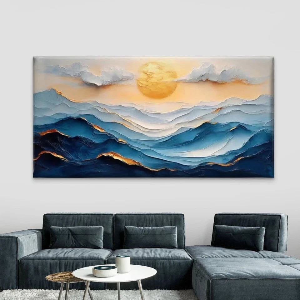 Abstract Ocean Sunrise Wall Art Canvas Office Home Room Framed 120x60cm