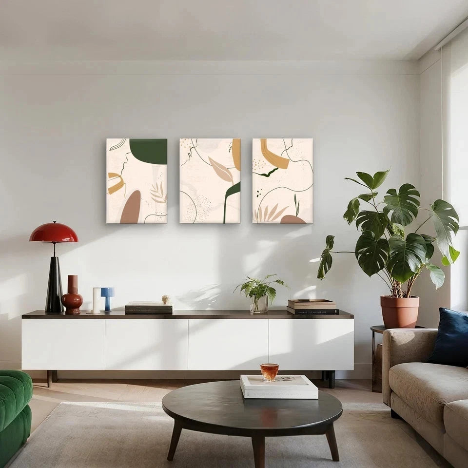 3pcs Modern Abstract Neutral Minimalist Shapes Wall Art Set Canvas Framed 50x70cm - High Quality Print 100% Australian Made Wall Canvas Ready to Hang