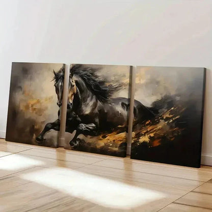 3pcs Abstract Horse Artwork Dynamic Flowing Mane  Wall Art Set Canvas Unframed - High Quality Print 100% Australian Made Wall Canvas - Bella Home Decor