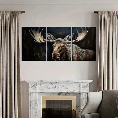 3pcs Moose Antlers Forest Night Wildlife Wall Art Canvas Unframed - High Quality Print 100% Australian Made Wall Canvas